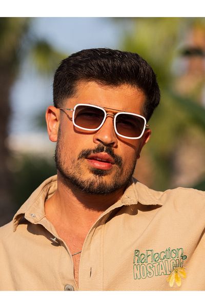 Angel Eyes Stark Sunglasses Rectangular Cream Frame Brown Glass