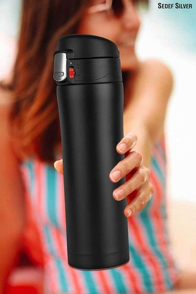 SEDEF SİLVER Steel Thermos Cup 400 ml Lockable Thermos Mug Cup Vehicle Thermos Coffee Cup SDF887 Tea Cups