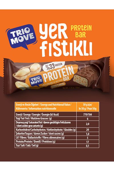 TrioMove Protein Bar - Peanut and Milk Chocolate, 33% Protein, 50 g X 9 Units