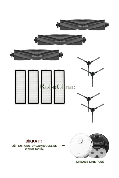 Roboclinic Perie principală de schimb compatibilă cu aspiratorul robot Dreame L10s Plus, perie laterală, set de filtre Hepa - 11 bucăți