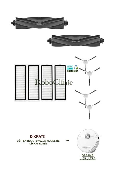 Roboclinic Dreame L10S Ultra Robot Vacuum Cleaner Compatible Replacement Brush, Hepa Filter Set-10 Pieces