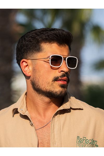 Angel Eyes Stark Sunglasses Rectangular Cream Frame Brown Glass