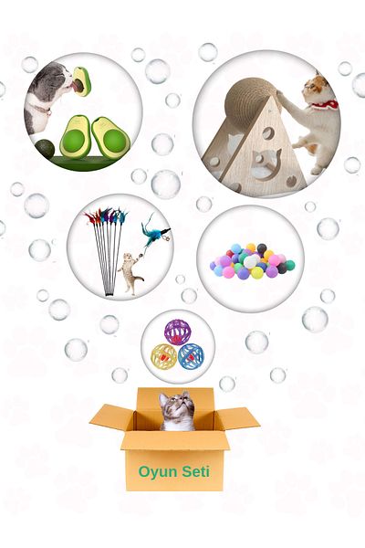 Petilux Medium Cat Play Set: Triangular Ball, Feather Fishing Rod, Avocado Catnip and Rattle Ball