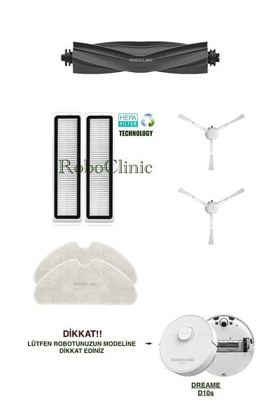 Roboclinic Dreame D10S Compatible Replacement Brush, Hepa Filter, Mop Set-7 Pieces