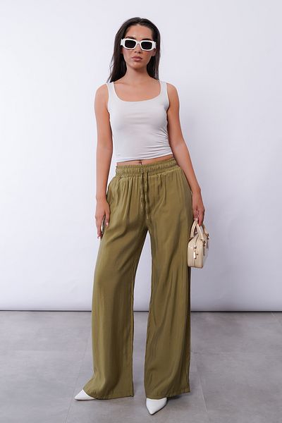 Madmext Women's Wide Leg Green Trousers - MG1982