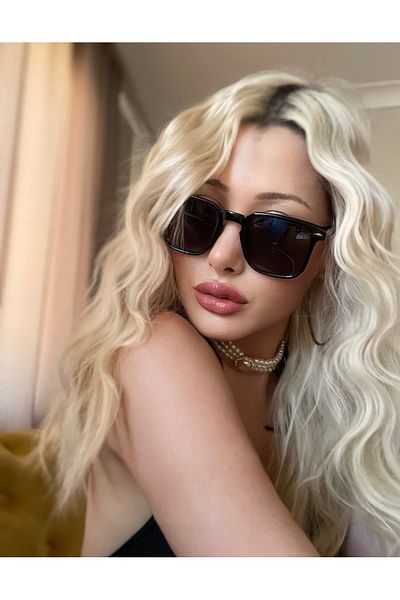 Angel Eyes Black Square Framed - Gold Detailed Glass Sunglasses UV400 Protected