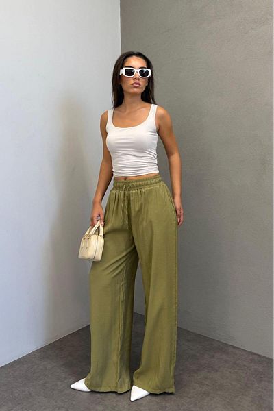 Madmext Women's Wide Leg Green Trousers - MG1982