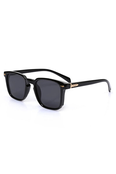 Angel Eyes Black Square Framed - Gold Detailed Glass Sunglasses UV400 Protected