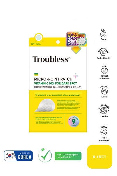 Troubless Micro Point Patch C Vit Hyaluronic Acid Glutathione Korean Blemish & Acne Patch 9 Pack