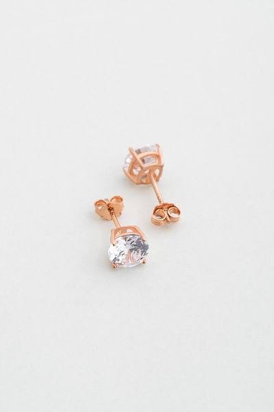 So CHIC... 18 Ayar Rose Altın Kaplama Gümüş 8 MM TekTaş Küpe