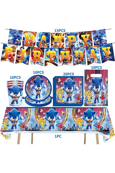 Choice 66pcs Kit Sonic Party Supplies Boys Birthday Party Paper Tableware Set Paper Plate Cup Napkins Baby