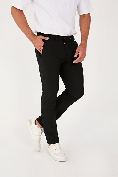 BROCARD Erkek Jogger Slimfit Bel Yarım Lastikli Siyah Kumaş Pantolon