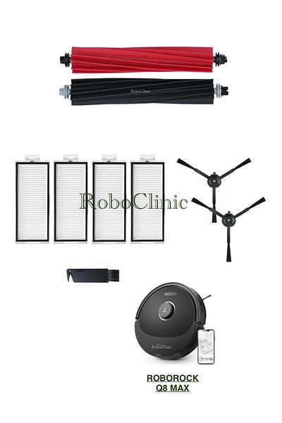 Roboclinic Roborock Q8 Max, Q8 Max Plus Black Compatible Replacement Brush, Hepa Filter Set-9 Pieces