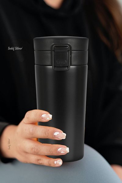 SEDEF SİLVER Single Hand Push Internal Stainless Steel Thermos 380 ml Push Leak Proof Double Layer Travel Mug Thermos 522