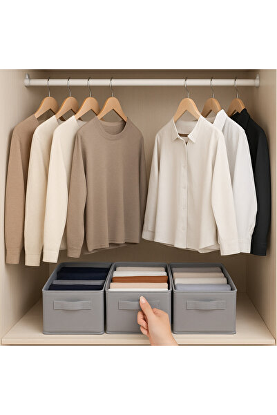 ON-ARS TEKSTİL Gri Dolap İçi Düzenleyici Gardrop Düzenleyici Katlanabilir Kıyafet Saklama Kutusu Organizer 45x25x20