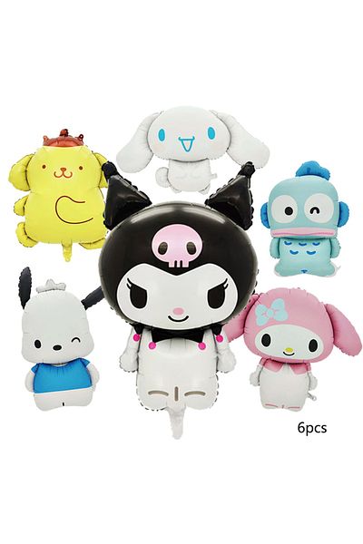 Miniso 6pcs Kuromi Birthday Party Decoration Cinnamoroll Mymelody Balloon Disposable Tableware Plate Napkin