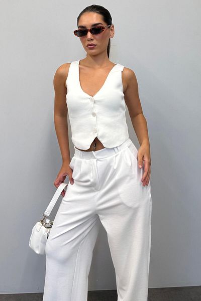 Madmext White Knitwear Women's Vest Mg2486