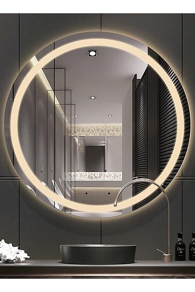 Taimi Round Bathroom Mirror Black 50cm With 3 Light Modes And Smart Touch Button