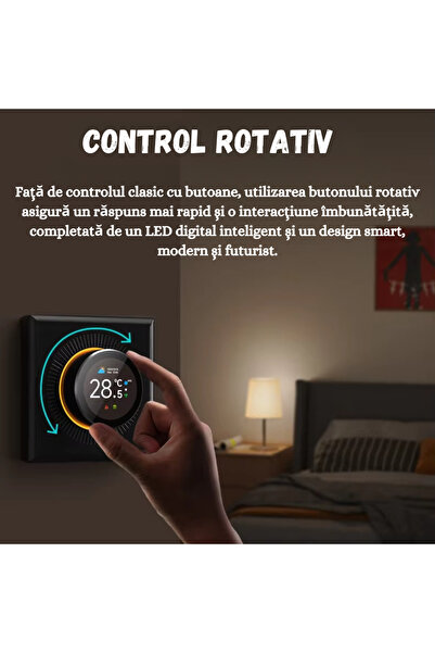 BIRAI Termostat de cameră inteligent WiFi pentru centrală termică – ecran tactil și control rotativ, alb