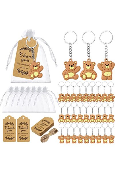 choice2 20pcs Brown 10/20pcs Baby Shower Souvenirs Gift Bear Keychain with Or...