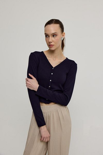 TUBİA Women's Navy Blue Buttoned Front Soft Cardigan