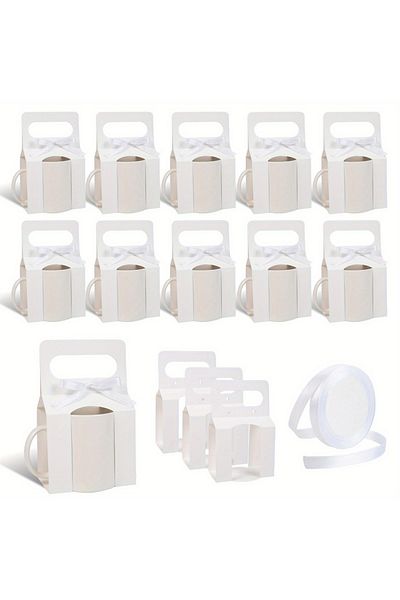 Choice 11.5x9.7x6cm White 12pack Mug Boxes With 1 Roll Ribbon For Gifts, 11-12oz Sublimation Mugs Gift Pack