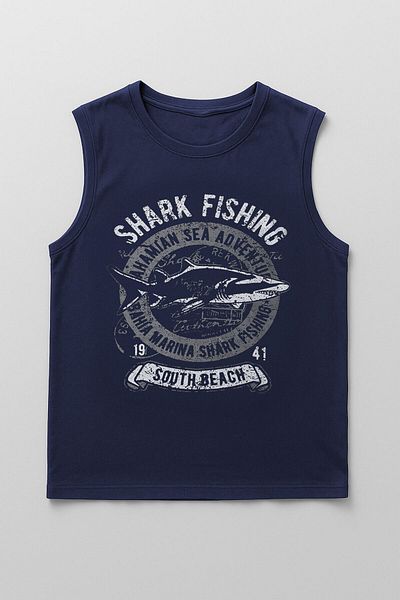 MARKAPIA Ανδρικό 100% βαμβακερό μπλουζάκι με στάμπα Shark με λαιμόκοψη