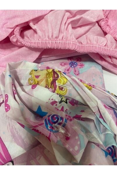 CANDAN ÇEYİZ Cotton Princess Duvet Cover Set with Single Sheet, Elastic Cotton and 2 Pillowcases (with a Gift)