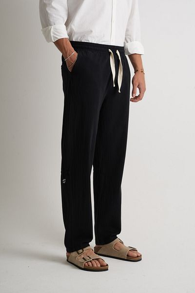 Shooter Sportswear Alaçatı Premium Men's Linen Trousers Black Comfortable Fit with Stitching Detail