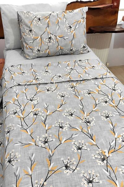 CANDAN ÇEYİZ Gray Floral Cotton Single Set with 2 Pillow Cases (Gift)