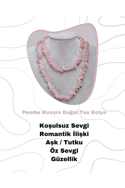 Saff Doğal Taş Sertifikalı Pembe Kuvars Doğal Taş Kolye