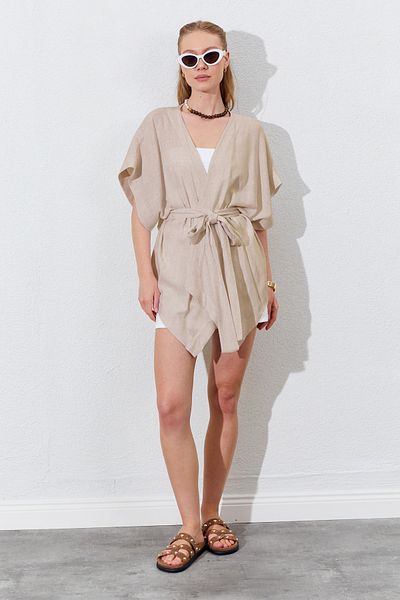 TENA Women's Natural Low Sleeve Belted Kimono