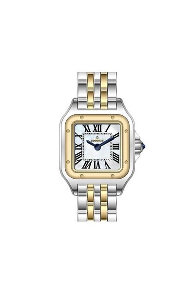 Essence Pearlescent Square Dial - 5 Atm Water Resistant Metallic Gold Steel Band and Case