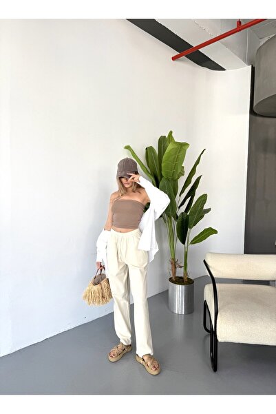 Dechers Γυναικείο Παντελόνι Μεγάλου Μεγέθους Ψηλόμεσο Λινό Παντελόνι 100% Βαμβάκι W206