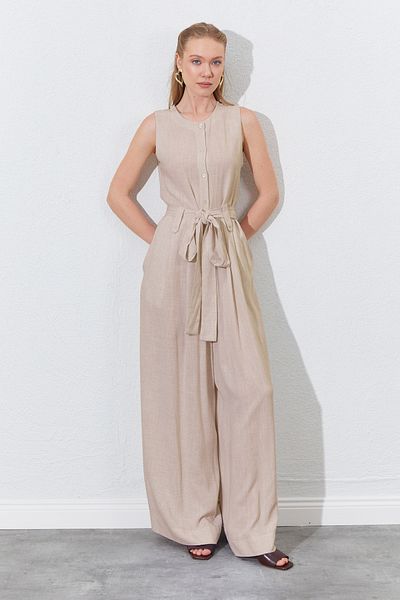 TENA Women's Natural Sleeveless Girdle Tie Double Leg Jumpsuit