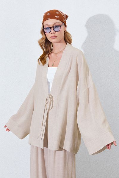 TENA Women's Natural Front Tie Kimone Jacket