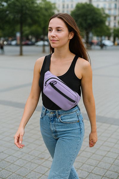 Captain Bag Unisex Lilac, 2 Compartment Shoulder and Waist Bag, Waterproof Zipper and Fabric