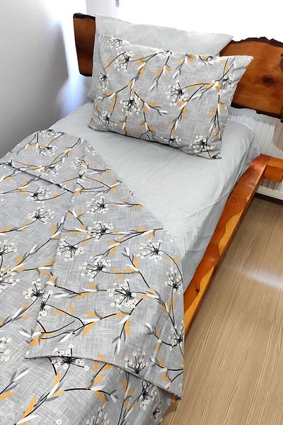 CANDAN ÇEYİZ Gray Floral Cotton Single Set with 2 Pillow Cases (Gift)