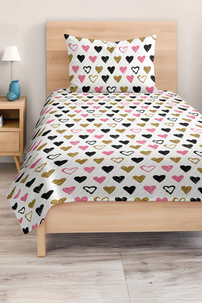 Realhomes Heart Patterned Single Children's and Teenager's Room Pique Set Bedspread