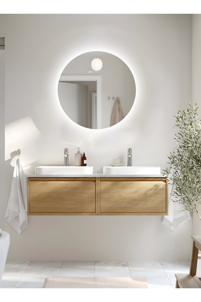 Taimi مرآة حمام دائرية مقاس 40 سم مع إضاءة خلفية وزر لمس ذكي