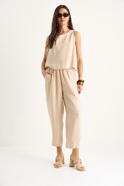 Bianco Lucci Women's Thick Strap Blouse Elastic Waist Pants Modal Suit 3089 60283231