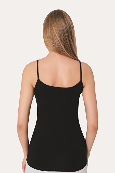 Arma Yıldız Women's Black Undershirt - Rope Strap, Buttoned, Pack of 2, Cotton and Lycra