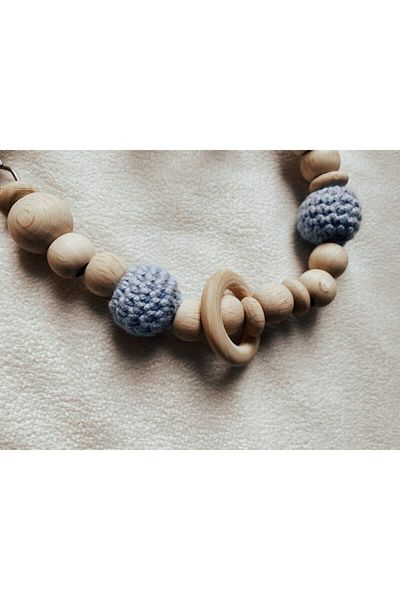 GOER STORE Elephant Detailed Blue Braided Natural Wooden Baby Pacifier Hanger Chain