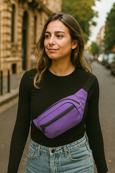 Captain Bag Unisex Purple, 2 Compartment Shoulder and Waist Bag, Waterproof Zipper and Fabric