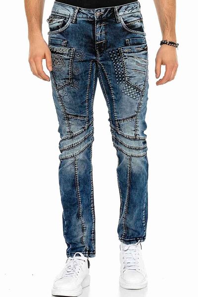 Cipo&Baxx Ανδρικό τζιν με μοτίβο μπλε ανάγλυφο Navy Blue Biker