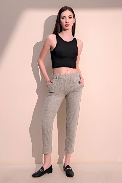 NEW LAVİVA Γυναικείο μπεζ ελαστικό στη μέση με μαλακή υφή casual παντελόνι με τσέπες - ίσια κοπή και φορέστε