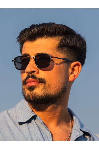 TomyHelf Rectangle Metal Black Frame Black Handle Black Glass Unisex Sunglasses