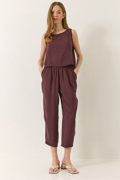 Bianco Lucci Women's Thick Strap Blouse and Elastic Pants, Modal Set: 3089- 60283231