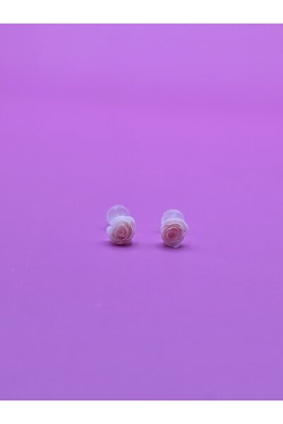 Hapşuruk Antialerjik Şeffaf Uçlu Bioplast Silikon Küpe Bir Çift Gül Desenli