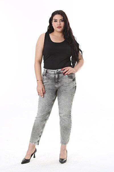 Şans High Waist Lycra Jeans - Plus Size, Smoke, 5 Pockets, Washing Effect 65N38122